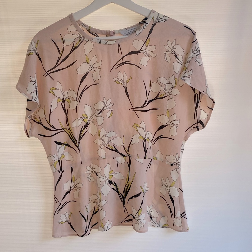 Veronika Maine Womens Pale Blush Floral Short Sleeved Blouse Workwear Size 12 - Picture 2 of 15